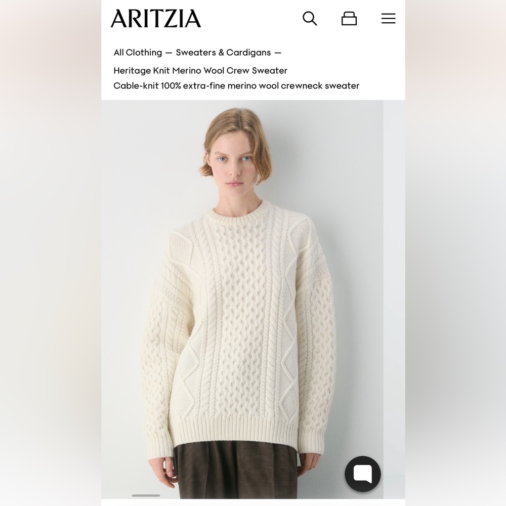 Aritzia Ivory Cable Knit Crewneck Sweater